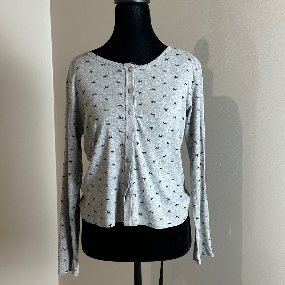 Vintage Victoria's Secret Cardigan Dog Print Button Down Long Sleeve Top Size S
